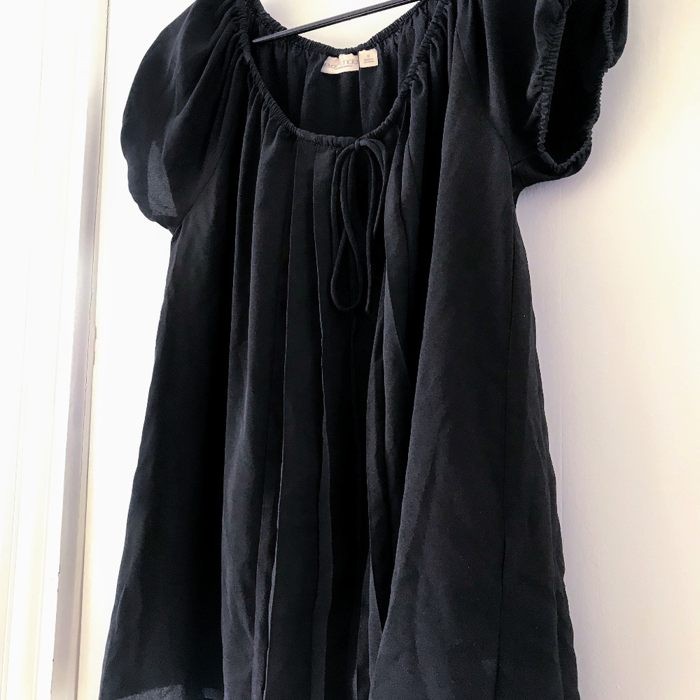 Eva Mendes Black Peasant Short Sleeve Blouse Small